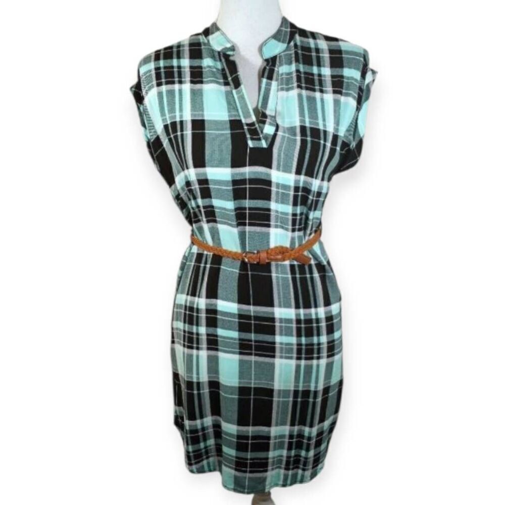 NO BOUNDARIES TURQUOISE/MINT PLAID DRESS SZ.S EUC
